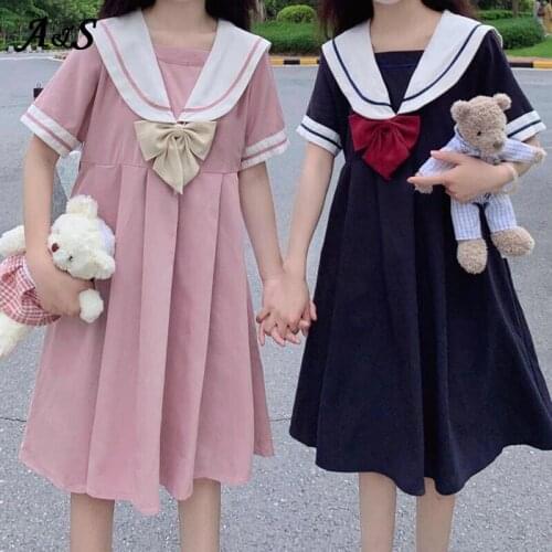 Anbenser Harajuku Lolita Dress Women Japanese Style Sailor Collar Girls Dresses Female Sweets Bow Princess Dress Cosplay Costume