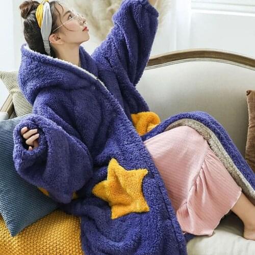 Winter adult pregnant women star flannel solid long nightgown