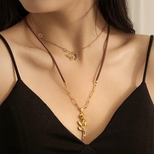 ZV New Fashion Multi-layer Necklace White Crystal Geometric for Women Statement Rose Pendant Female Gift Choker Party Jewelry