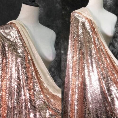1Yard 5mm Champagne Rose Gold Glitter Sequin Fabric For Night Dress Childrens Clothing Skirt Wedding Designer Fabric LA899