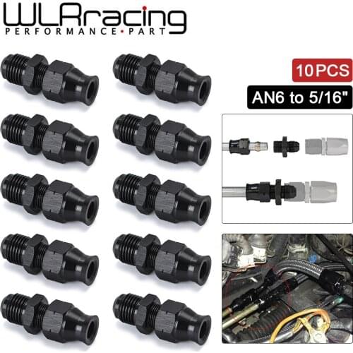 10 Pieces Straight 6AN Male Flare to 5/16" (OD 8mm) Tube Hose Fitting Adapter Fuel Hard Line Pipe Aluminum Black Anodized