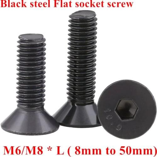 20pcs M6 M8*8/10/12/16/20/25/30/35mm DIN7991 Black steel 10.9 grade Hex socket flat head cap screw Countersunk head Screws Bolts