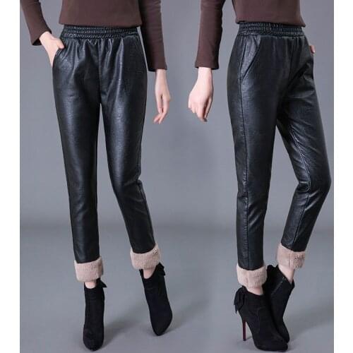 2021 Women High Waist Faux Leather Straight Pants Spring Slim Skinny Casual Streetwear Trousers Lady Leggings Leather Pant H666