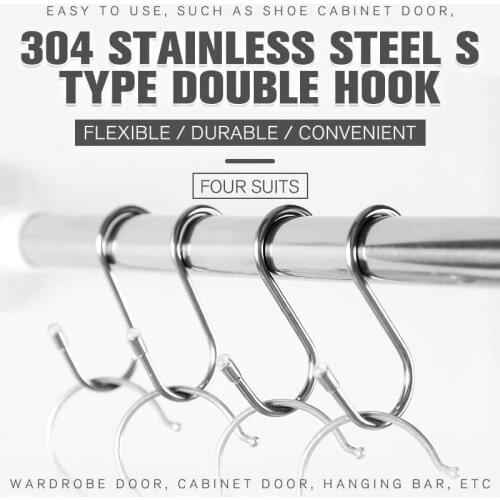 4Pcs Stainless Steel Round S Shaped Hooks Kitchen Pot Pan Hanger Clothes Closet Storage Rack Kitchen Tools Bathroom Organizer