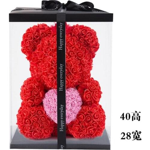 40cm Bear of Roses PE Artificial Flowers Home Festival Wedding Decoration Gift Box Valentines Day Gift Crafts Rose Teddy Bear