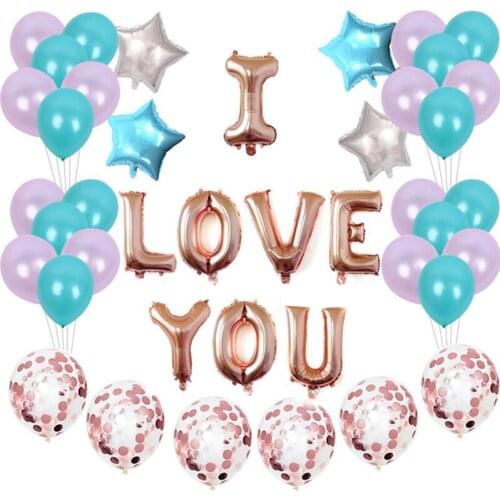 45pcs/set I LOVE YOU Decoration Balloons Rose Gold Letter Foil Ballons Birthday Party Decorations Globos Balony Anniversaire