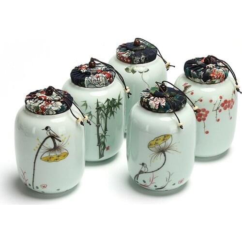 5 Patterns Hand-Painted Tea Caddy Porcelain Seal Pot Coffee Powder Storage Tank Ceramic Tea Cans Food Storage Pots Portable Spi