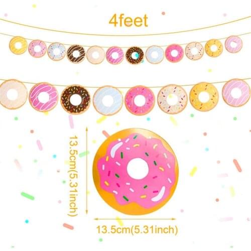 Donut Party Happy Birthday Party Decoration Supplies For Kids Dessert Cake Toppers Glag Banner Spiral Ornament Candy Bar KSH25