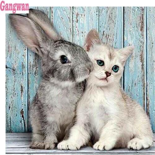Diamond Painting Animal Rabbit cat Diamond Embroidery kitten 5D DIY Diamond Mosaic Rhinestone Picture Full Square round Decor