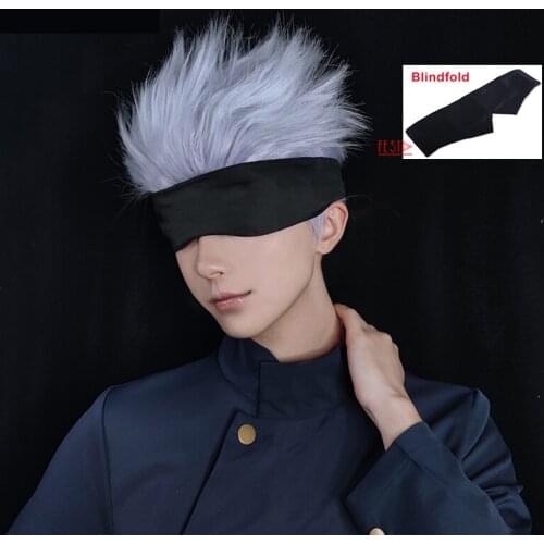 Anime Jujutsu Kaisen Gojo Satoru Short Hair Headwear Eye Patch Cosplay Wig + Free Wig Cap Synthetic Halloween Party Props Men