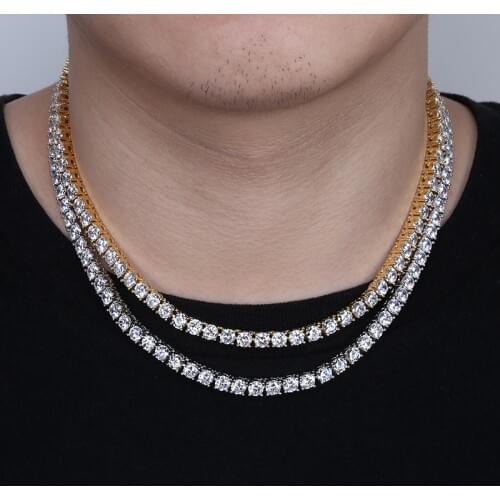 TOPGRILLZ 3MM Iced Out Bling AAA Zircon 1 Row Tennis Chain Necklace Men Hip Hop Jewelry Dropshipping