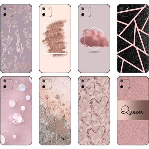 Black tpu Case For OPPO Realme C11 C20 C21 Case Back Cover Bumper Gold Rose Glitter Pink Love Herat