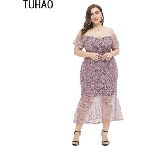 TUHAO Elegant Women Party Dress 2020 Spring and Summer Light Purple Lace Dresses for Woman Mother Plus Size 4XL 3XL Dress WM92