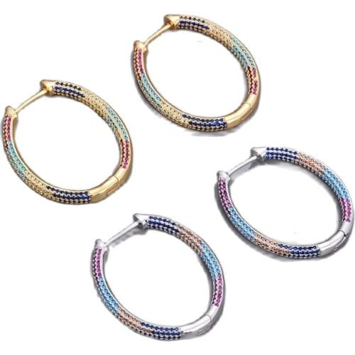 GG Jewelry 30*40mm 18k white gold plated oval Circle cubic zirconia pave hoop Earrings