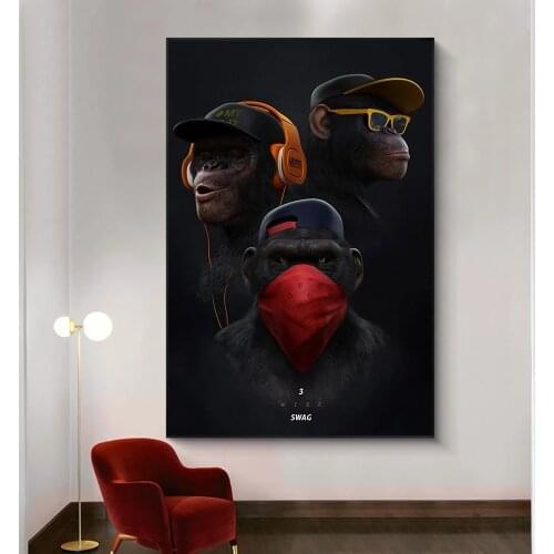 Three Funny Monkeys Canvas Painting Poster Print On Wall Art Picture For Living Room Nordic Home Decor Frameless Cuadros