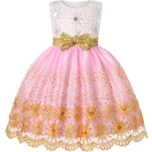KEAIYOUHUO Summer New Fashion 2021 Pink Baby Girls Sequins Bow Wedding Dress Children Costume Princess Dresses For 3 4 -10 Year