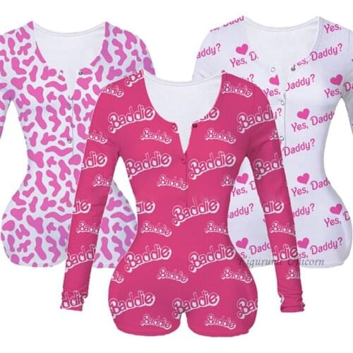 Kigurumi Unicorn Sexy Women Onesies Underwear Bodysuit Long Sleeve Button Deep V Neck Bodycon Stretch Leotard Romper Pajamas