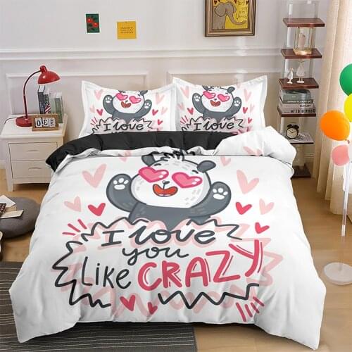 Fashion Cute Cartoon Panda Pattern Bedding Set Pink Bird Duvet Cover Pillowcase King Queen Twin Size Bed Sets 2/3pcs