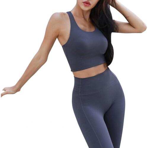 Fashion Women Pant Sets Yoga Sportswear Breathable Back Hollow Bra High Waist Pants Fitness Suit dresy damskie 2021