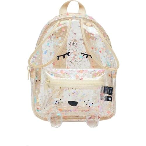 2021 Summer Backpack New Sequins Glittering Bunny Shape Transparent Backpack Shopping Glitter Cute Children Lady Shoulder Bag