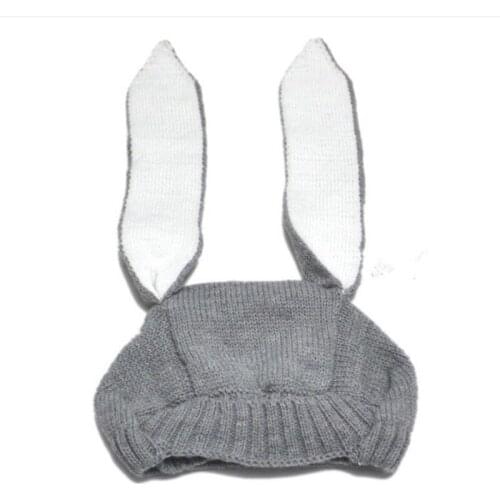 Cute Baby Toddler Winter Knitted Rabbit Crochet Warm Hat Boy Girl grey Caps