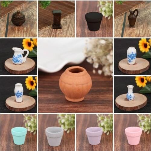 Dollhouse Miniature Porcelain Ceramic Flower Vase Dolls House Accessories Pretend Play Furniture Toys for Kids