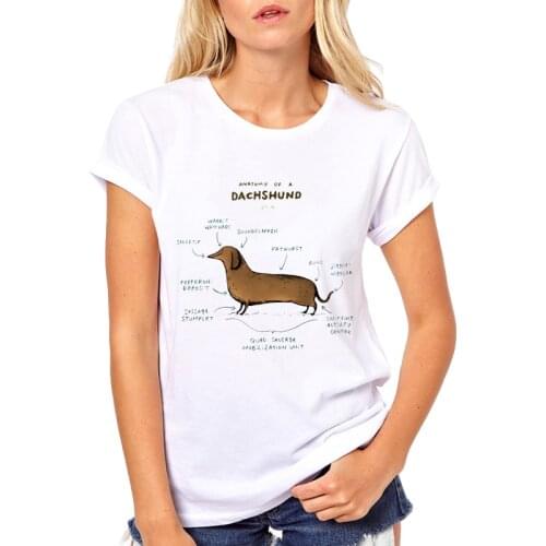 Fox/Dachshund Anatomy Fashion design women funny t-shirt cartoon Pug And fox printed lady cool tops short sleeve casual slim tee