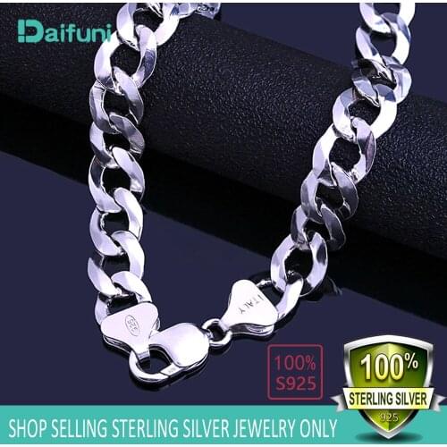 With Certificate 925 Sterling Silver Necklace 7MM Men Chain Curb Figaro Chain Jewelry Cuban Chain HipHop Style Horse Whip Chain
