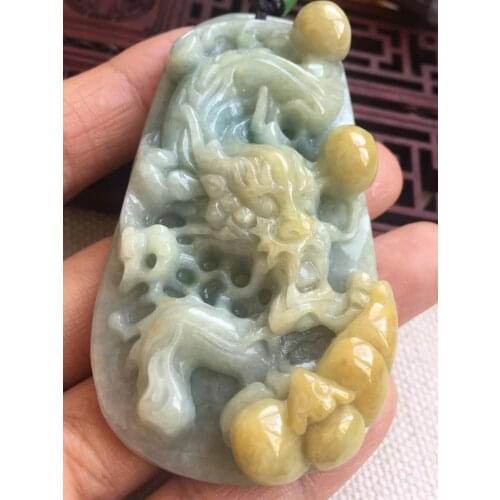 Natural 7A Myanmar jade Hand-Carved dragon yellow green jade pendant jade necklace men pendants jewelry jade necklaces