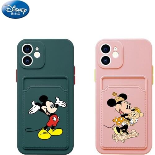 Disney Anime Character Minnie Card Holder Phone Case iPhone 11 12 Pro Max 12 XS Max XR 7 8 Plus Soft Silicone Wallet Back Cover