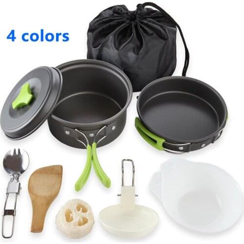1-2 Man Camping Cookware Kit Outdoor Aluminum Cooking Set Water Kettle Pan Pot Travelling Hiking Picnic BBQ Tableware Equipment