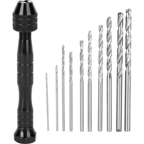 Aluminum Alloy Hand Twist Drill Set Black Mini Manual Rotary Punch Perforated Tool +20 Drill Bits Suitable For Drilling Wood