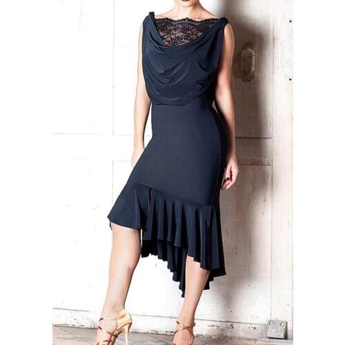 Standard Sexy Black Women Ballroom Dance Dress Ladies Waltz Competition Sleeveless Lace Stitching Wear Accept Customize Size