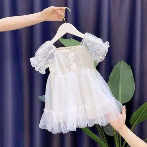 Toddler Girls Dresses 2021 New Summer Korean Cute Lace Dress for Girl 2 3 4 5 6 Y Baby Kids Puff Sleeve Net Yarn Princess Dress
