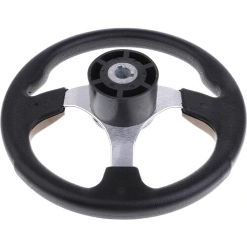 Performance 3 Spoke Marine Steering Wheel 3/4 inch Shaft with Center Cap for Boat - Black ＆ Brown