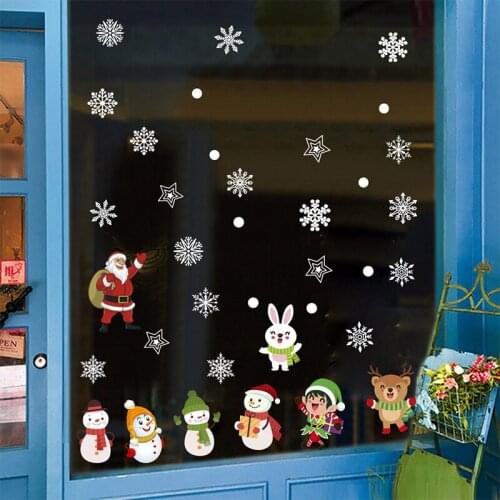 Merry Christmas Cute Snowman Santa Claus Stickers for Restaurant Mall Decor Snow Glass Wall Window Removable DIY Home Decor