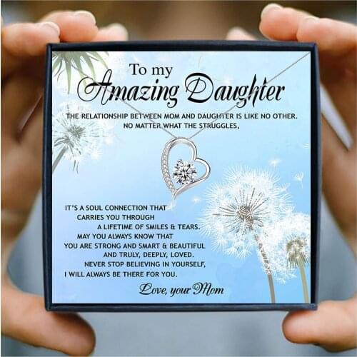 Silver Heart Chain Necklaces Pendants Rhinestone Choker Necklace for Daughter Birthday Gift Family Jewelry