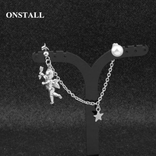 Love Angel Pearl Star Stud Earrings, bridesmaid , cascade earrings gift for her, wedding , birthday gift, anniversary gift