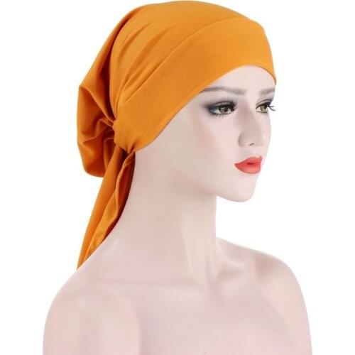 New milk silk long-tailed bow headband cap fashion Elastic inner hijabs caps muslim head scarf turban wrap under Hijab Bonnet