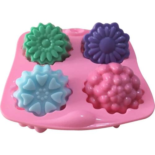 4Cavity Flower Silicone Soap Mold Handmake DIY Bread Mould Silicone Moulds For Cake Mooncake Soap Making Mold Cake Tools