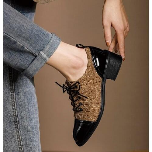 SKLFGXZY Personalized Design Mixed Color Women Patent Leather Pumps Lace-Up Round Toe Full Genuine Leather Fashion Street Shoes