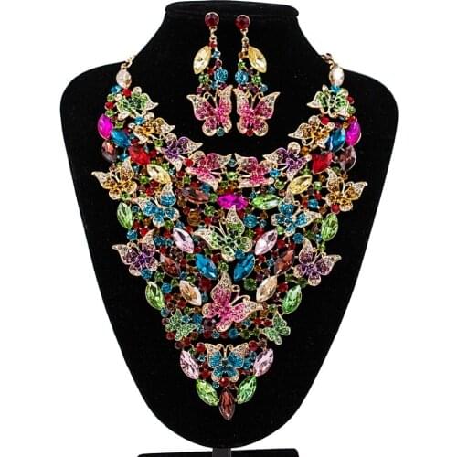 LAN PALACE boutique wedding jewelry set Butterfly Austrian crystal necklace and earrings for party free shipping