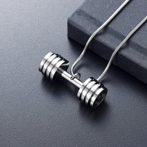 High polished Dumbbell Necklace barbell Pendant Cremation Jewelry Ashes Keepsake Memorial Mini Urn cremains secret stash for men