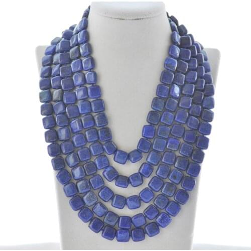 Z10222 100" 12mm Natural Square blue lapis lazuli Necklace
