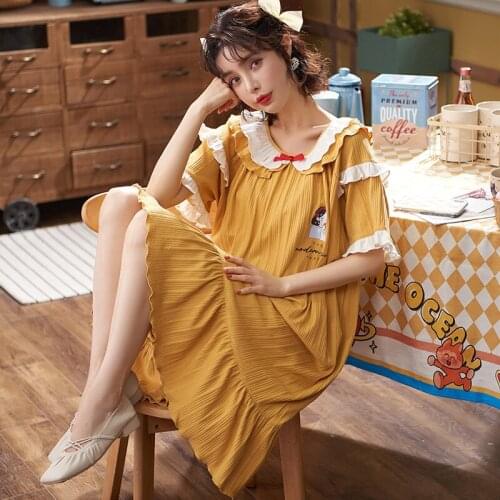 Plus Size "M-4XL" Womens Homedress Nightdress Half Sleeve Nightgowns Girls Sleepwear Cotton Sleepshirts Loose Home Clothing