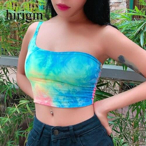 Double Side Colorful Crop Top 2019 New Tank Top Summer Sexy Slim One Shoulder Plyester Women Sleeveless Bustier Casual Crop Tops