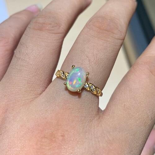 Silver Women Jewelry Two Tone Plated 925 Sterling Silver Natural Opal Engagement Wedding Ring For Gift