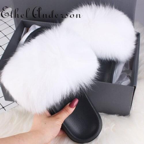 2020 New Arrived Colorful Summer Slippers Fox Fur Slippers For Ladys Beautiful Hair Slipper Outdoor Slippers Hot Sale Fashional