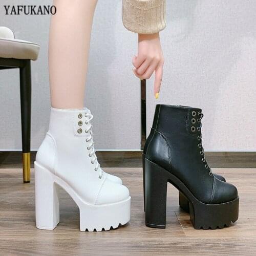 Nightclub Show Party Ankle Boots Square Heel Martin Boots 15cm Sexy Platform White Super High Heels Handsome Motorcycle Boots