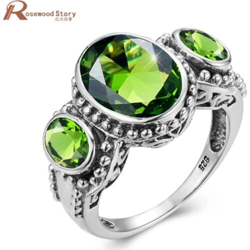 Green Stone Peridot Silver 925 Jewelry Rings Woman Olive Fine Jewellery Bohemia Oval Shape Prong Setting Engrave Mens Aneis Best